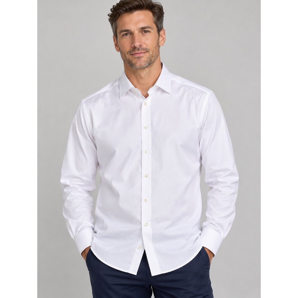 Charles Tyrwhitt Mens Large White Herringbone Dress Shirt Classic 16.5 Non-Iron